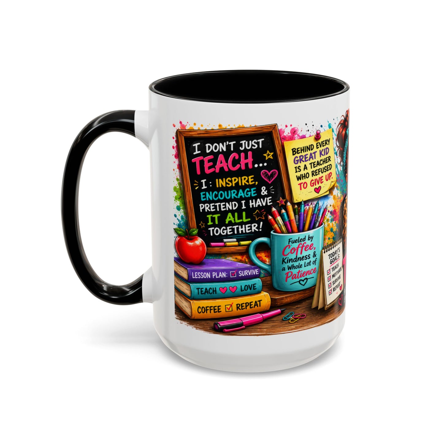 Teacher Mug — "Teacher Mode Always On" Colorful Accent Coffee Cup (11/15oz)