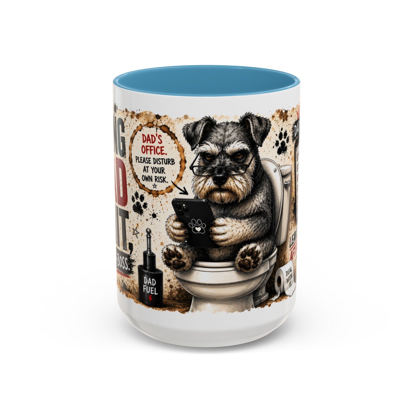 Dad Rules Coffee Mug — Funny Toilet Bulldog Design, "Leave a Message After the Flush" Accent Mug (11/15oz)