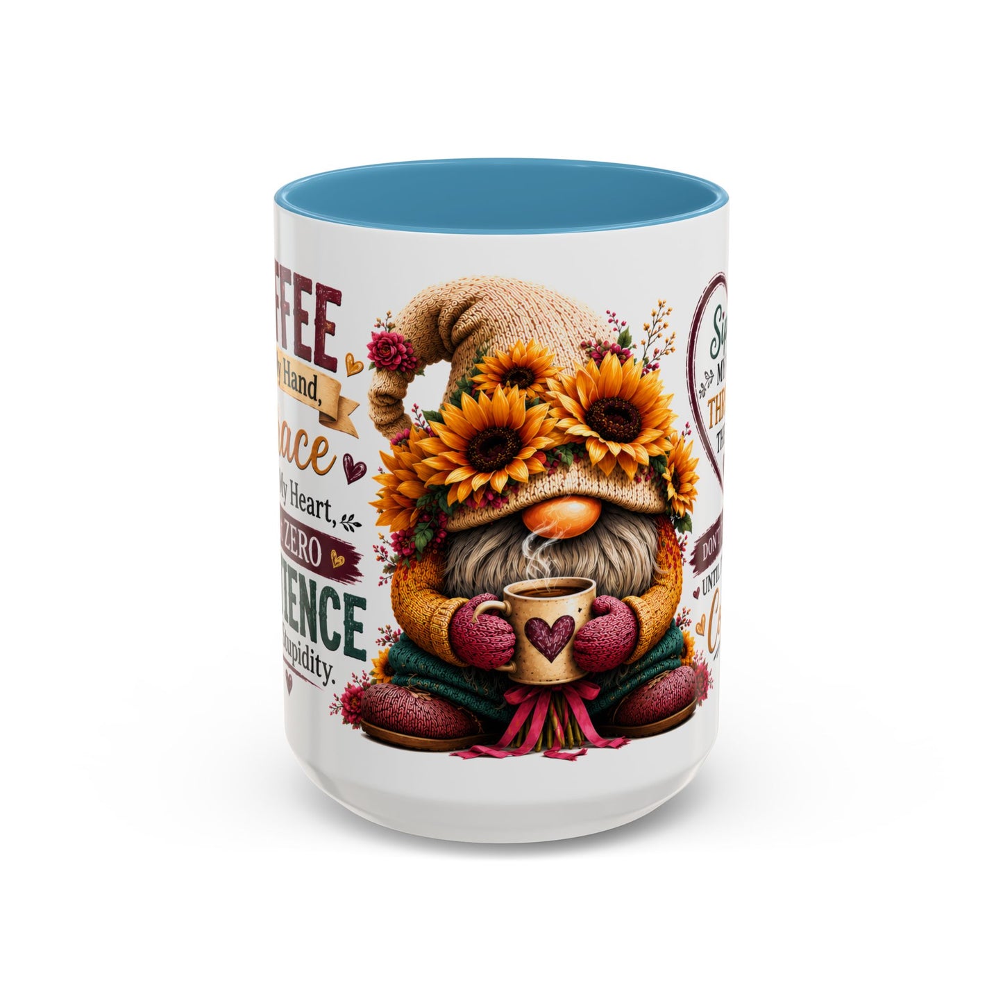 Coffee Mug — 'Sippin' My Way Through the Day' Sunflower Gnome Coffee Mug (11/15oz)