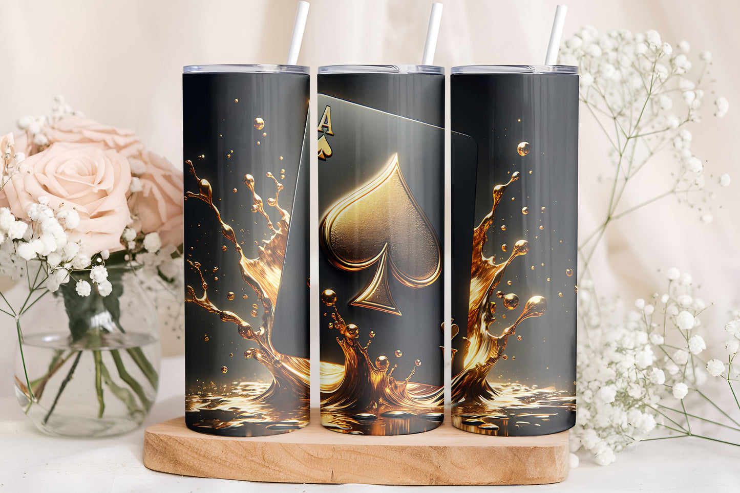 Gold Ace of Spades Tumbler Wrap, Poker Card Design, 20oz Skinny PNG, Digital Download, PV-TW-00004