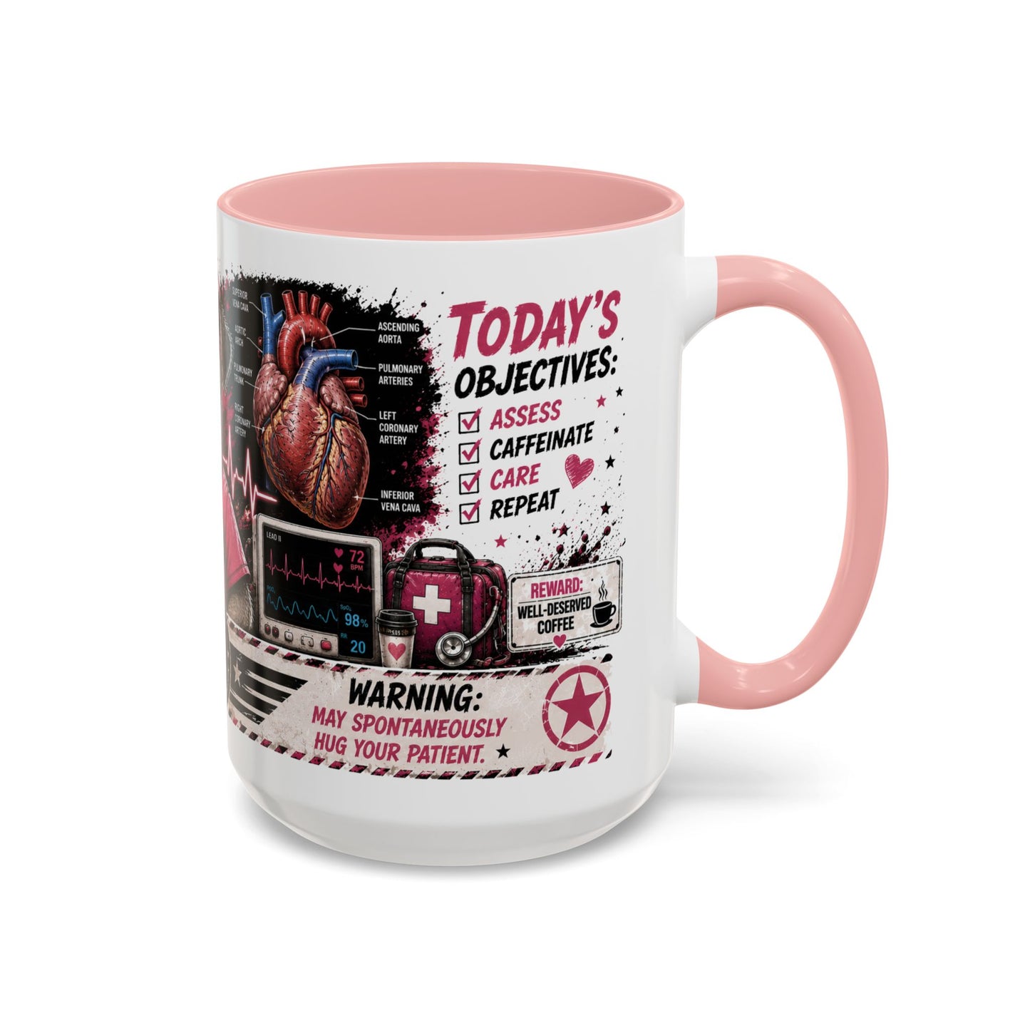 Heart Nurse Coffee Mug – Caffeine, Compassion & Critical Thinking – Funny RN Gift – Cardiology Nurse Ceramic Mug (11/15oz)