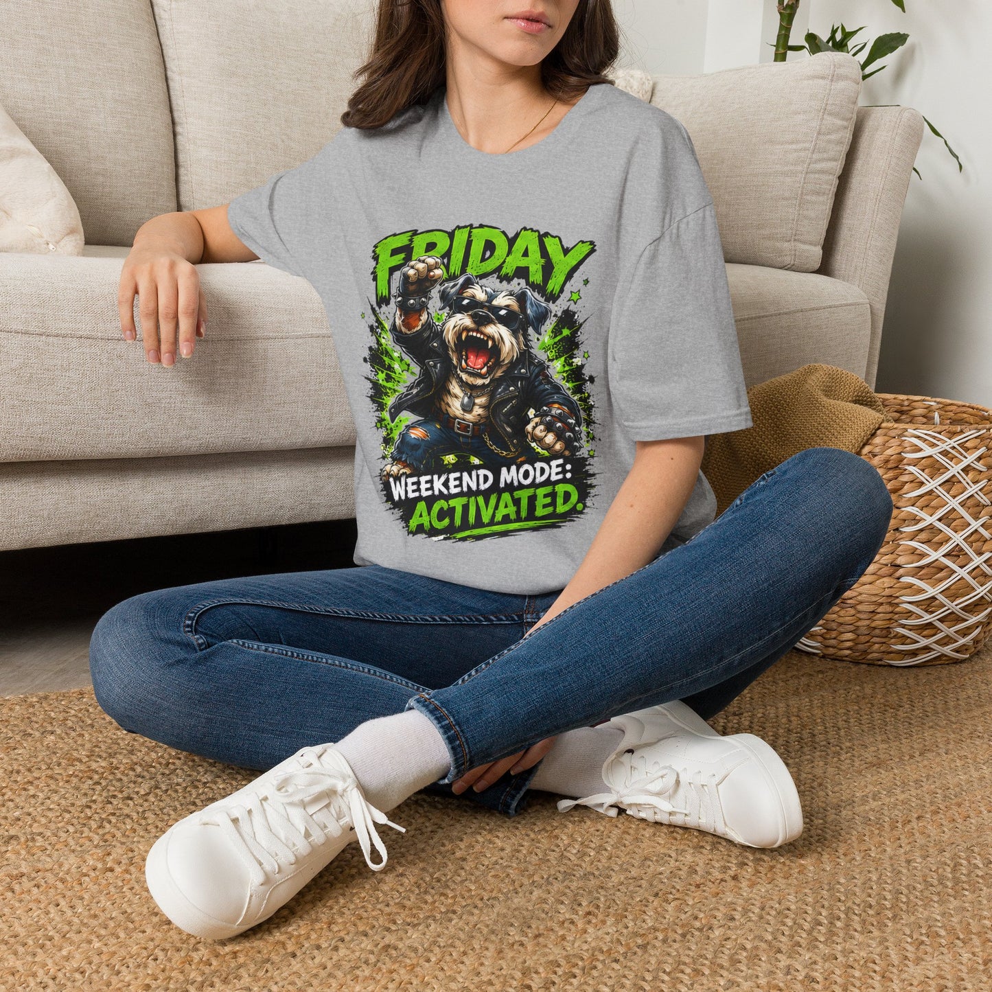 Friday Schnauzer T-Shirt — “WEEKEND MODE: ACTIVATED” Graphic Tee