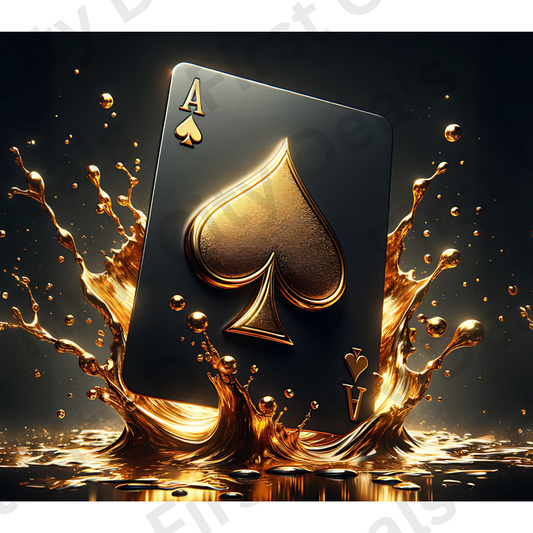 Gold Ace of Spades Tumbler Wrap, Poker Card Design, 20oz Skinny PNG, Digital Download, PV-TW-00004