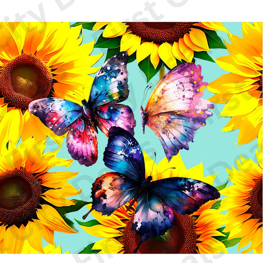 Sunflower Butterfly Tumbler Wrap, Floral Design, 20oz Skinny PNG, Digital Download, PV-TW-00001