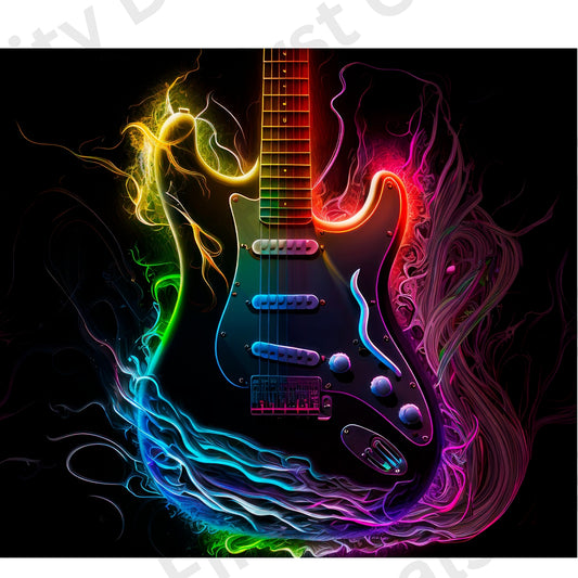 Neon Electric Guitar Tumbler Wrap, Rock Music Design, 20oz Skinny PNG, Digital Download, PV-TW-00003