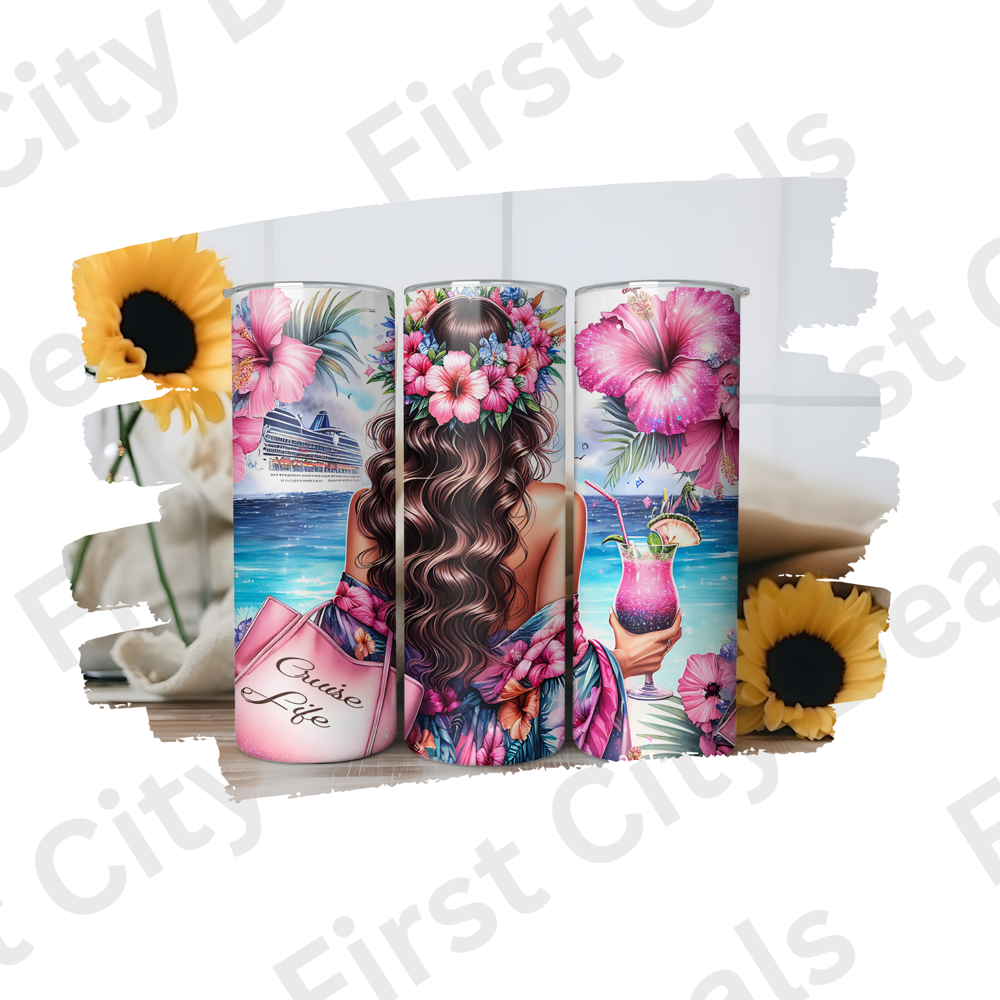 Cruise Life Tumbler Wrap, Tropical Vacation Girl Design, 20oz Skinny PNG, Digital Download, PV-TW-00011