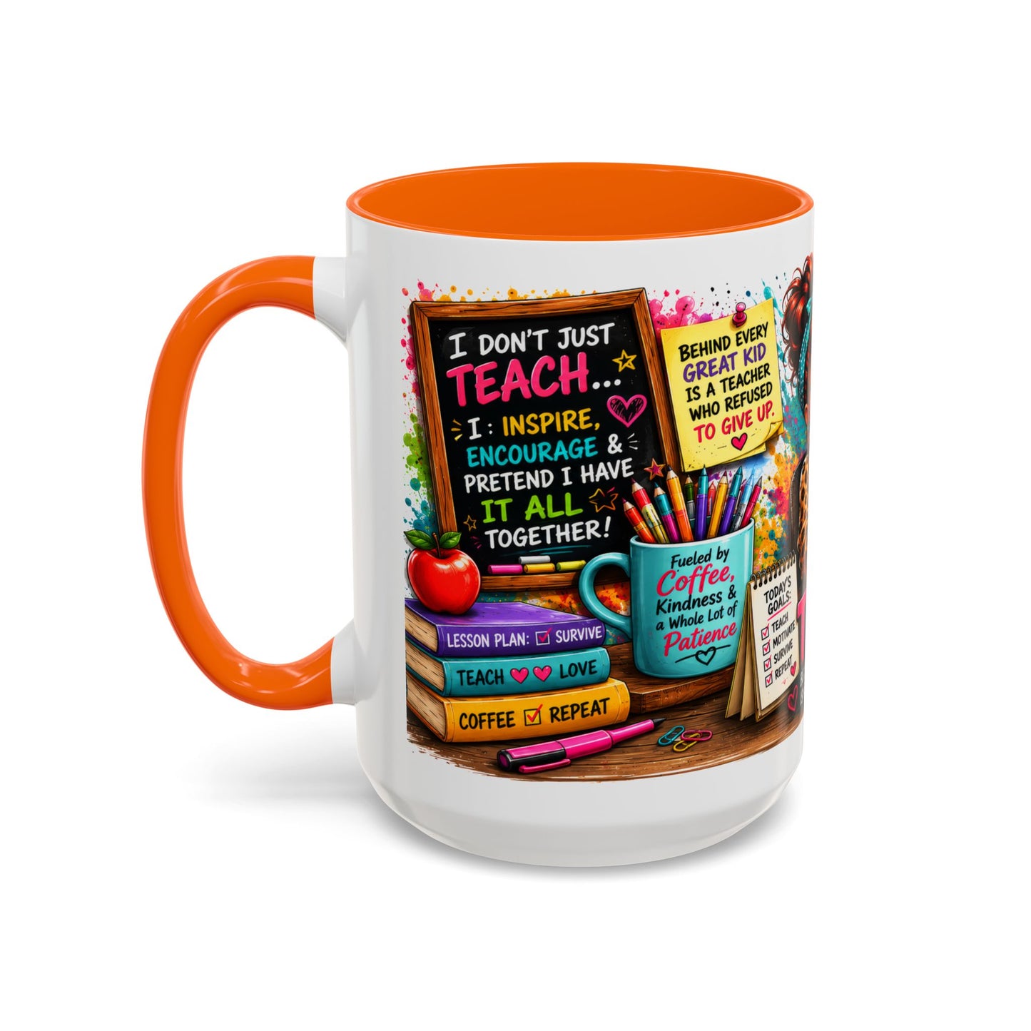 Teacher Mug — "Teacher Mode Always On" Colorful Accent Coffee Cup (11/15oz)