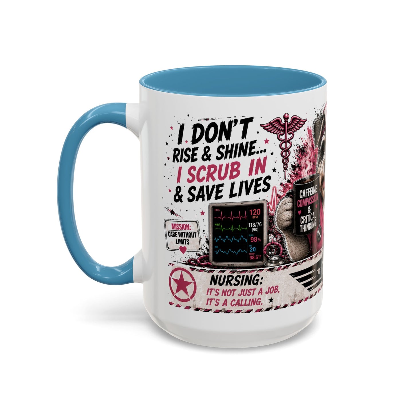 Heart Nurse Coffee Mug – Caffeine, Compassion & Critical Thinking – Funny RN Gift – Cardiology Nurse Ceramic Mug (11/15oz)