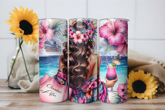 Cruise Life Tumbler Wrap, Tropical Vacation Girl Design, 20oz Skinny PNG, Digital Download, PV-TW-00011