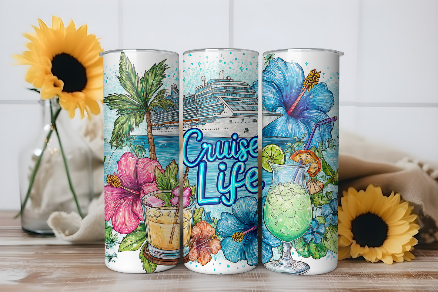 Cruise Life Tropical Tumbler Wrap, Cruise Ship Vacation Design, 20oz Skinny PNG, Digital Download, PV-TW-00012