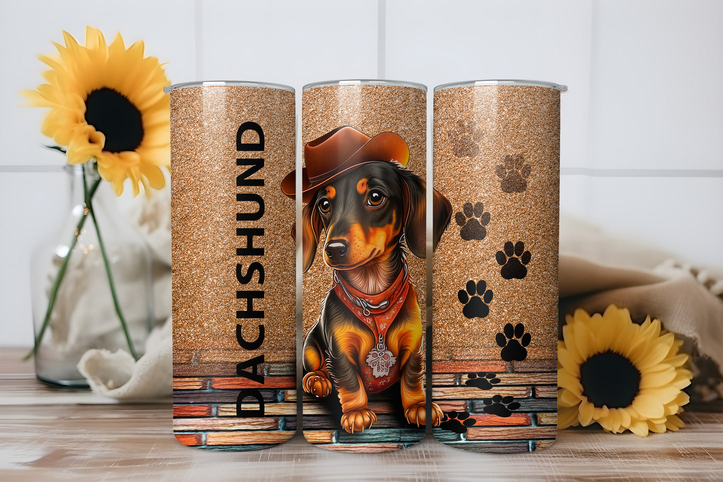 Dachshund Cowboy Tumbler Wrap, Western Wiener Dog Design, 20oz Skinny PNG, Digital Download, PV-TW-00013