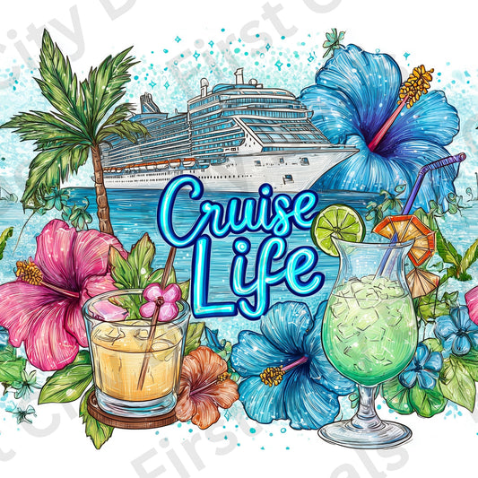 Cruise Life Tropical Tumbler Wrap, Cruise Ship Vacation Design, 20oz Skinny PNG, Digital Download, PV-TW-00012
