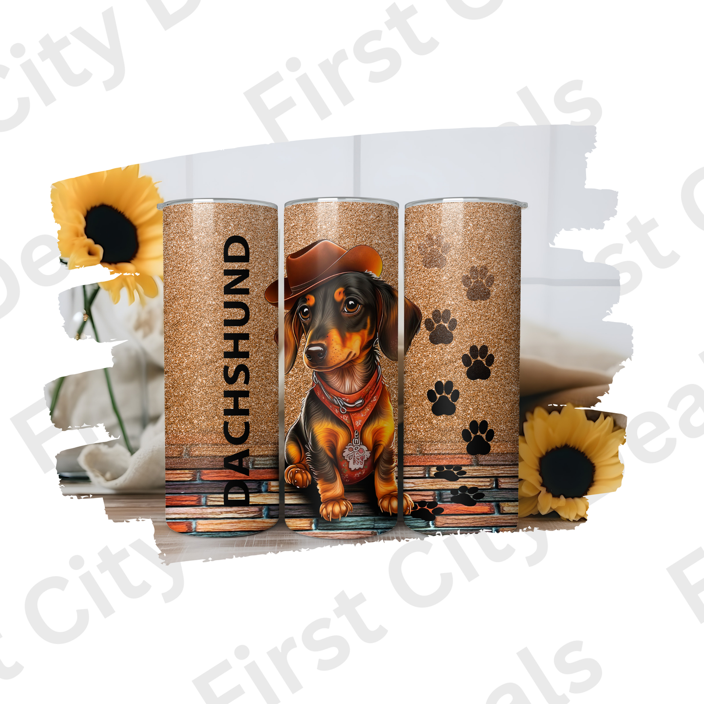 Dachshund Cowboy Tumbler Wrap, Western Wiener Dog Design, 20oz Skinny PNG, Digital Download, PV-TW-00013