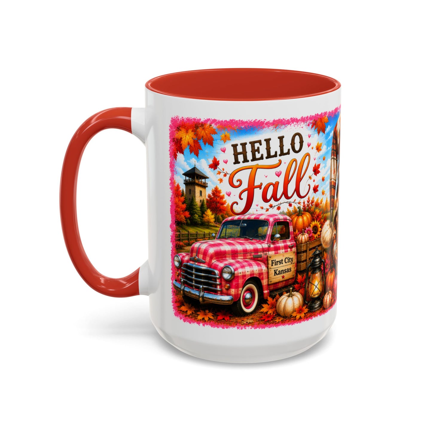 Welcome Fall Y'all Coffee Mug — Autumn Gnome Sunflowers Pumpkin Decor (First City, Kansas)