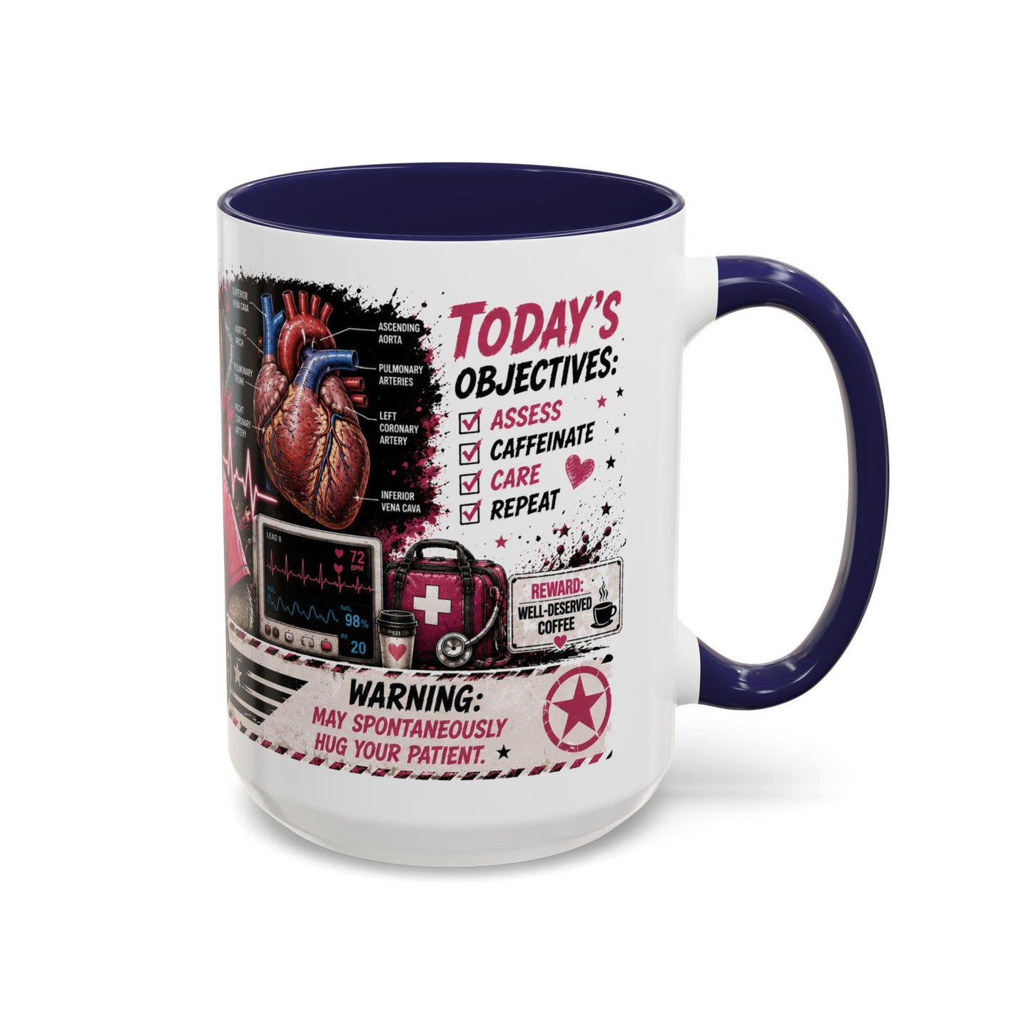 Heart Nurse Coffee Mug – Caffeine, Compassion & Critical Thinking – Funny RN Gift – Cardiology Nurse Ceramic Mug (11/15oz)