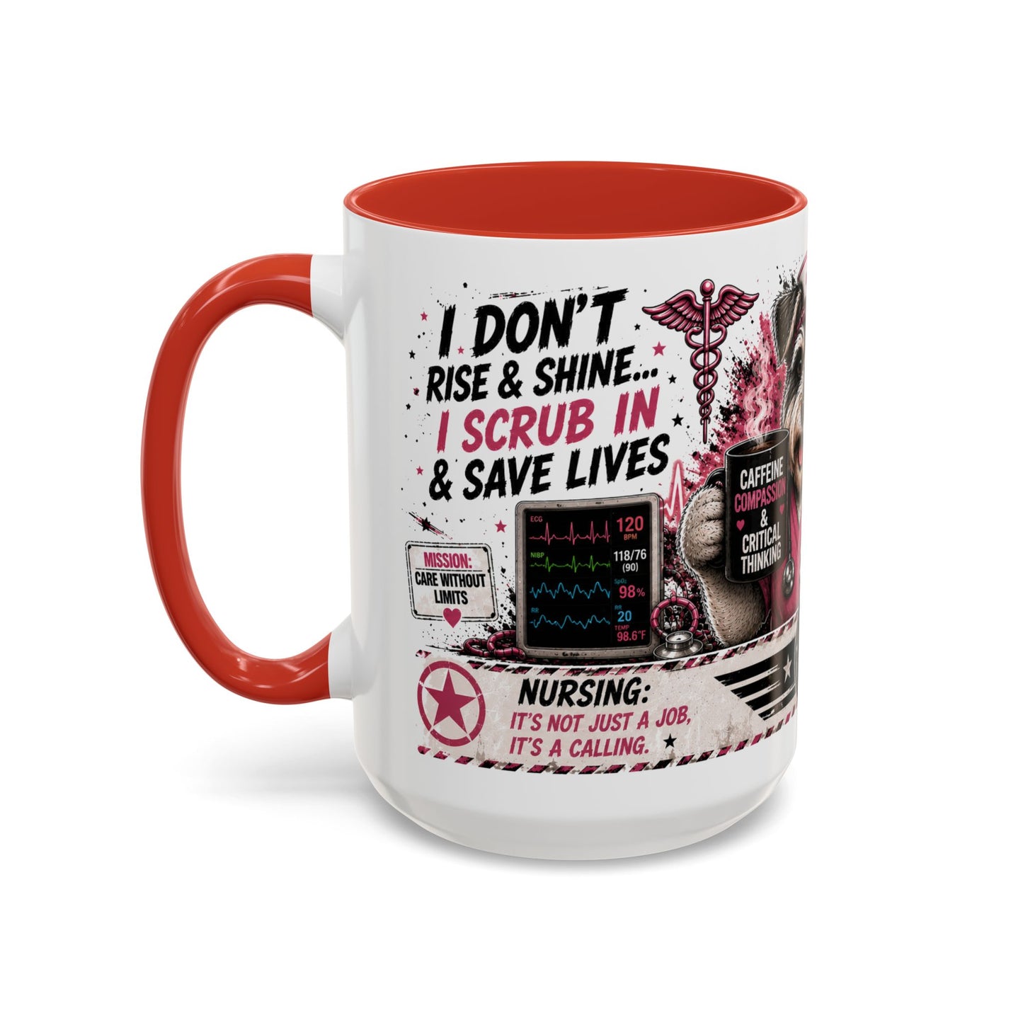 Heart Nurse Coffee Mug – Caffeine, Compassion & Critical Thinking – Funny RN Gift – Cardiology Nurse Ceramic Mug (11/15oz)