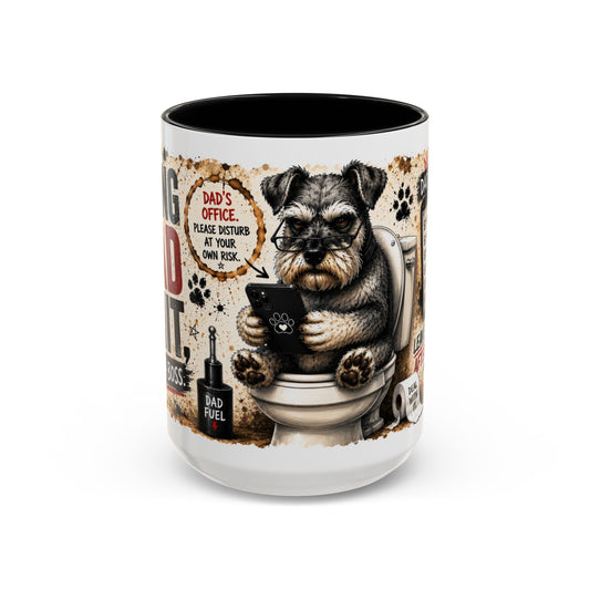 Dad Rules Coffee Mug — Funny Toilet Bulldog Design, "Leave a Message After the Flush" Accent Mug (11/15oz)