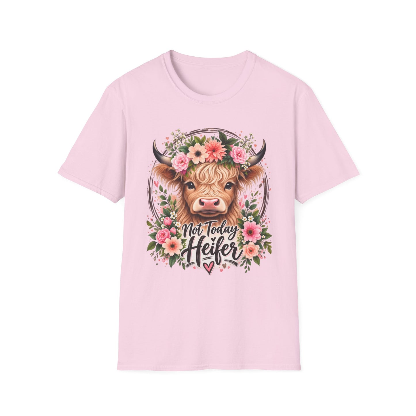 Floral Highland Cow T-Shirt — “Not Today Heifer” Cute Farm Animal Tee