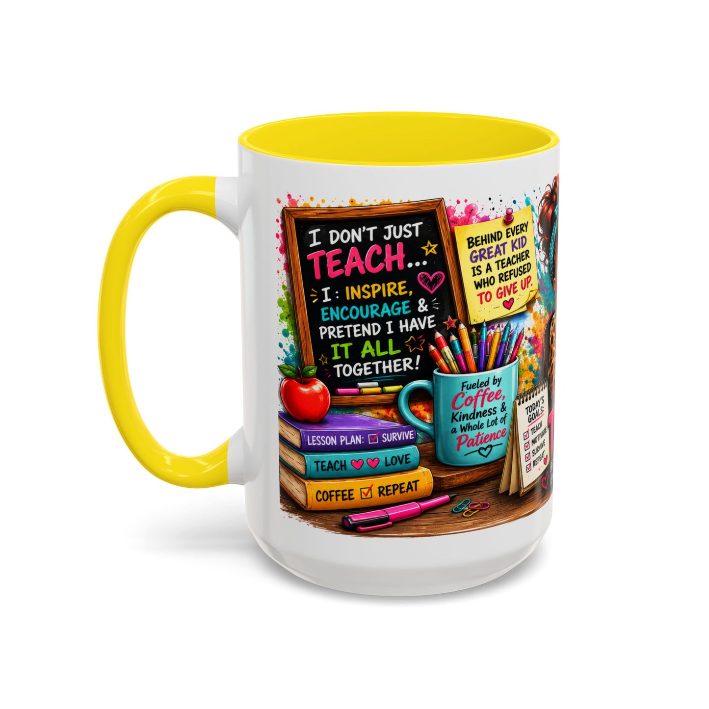 Teacher Mug — "Teacher Mode Always On" Colorful Accent Coffee Cup (11/15oz)