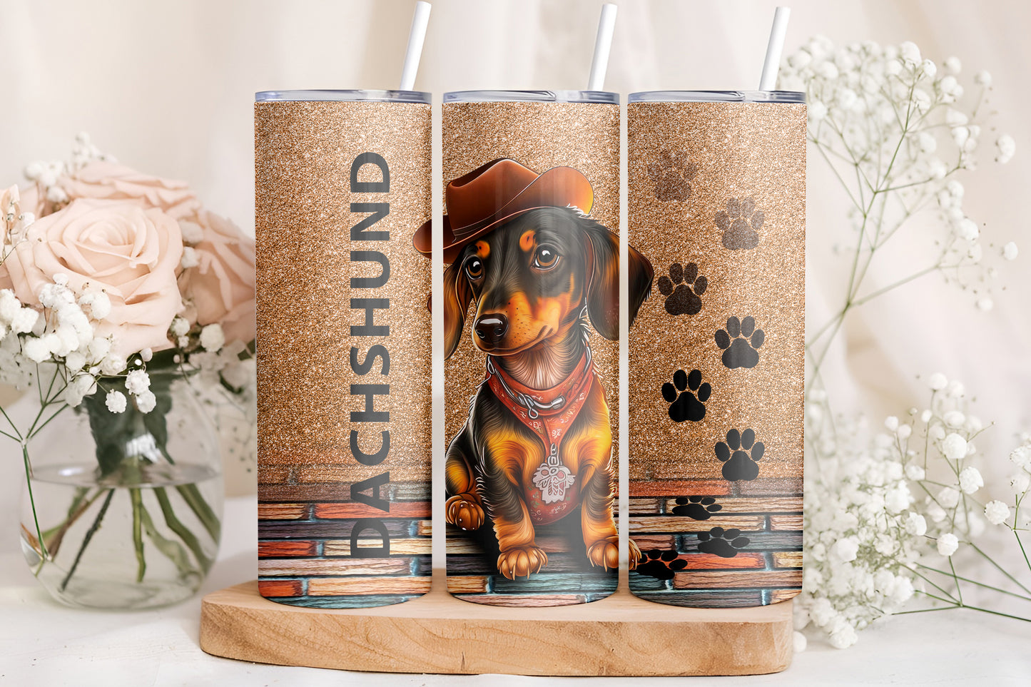 Dachshund Cowboy Tumbler Wrap, Western Wiener Dog Design, 20oz Skinny PNG, Digital Download, PV-TW-00013