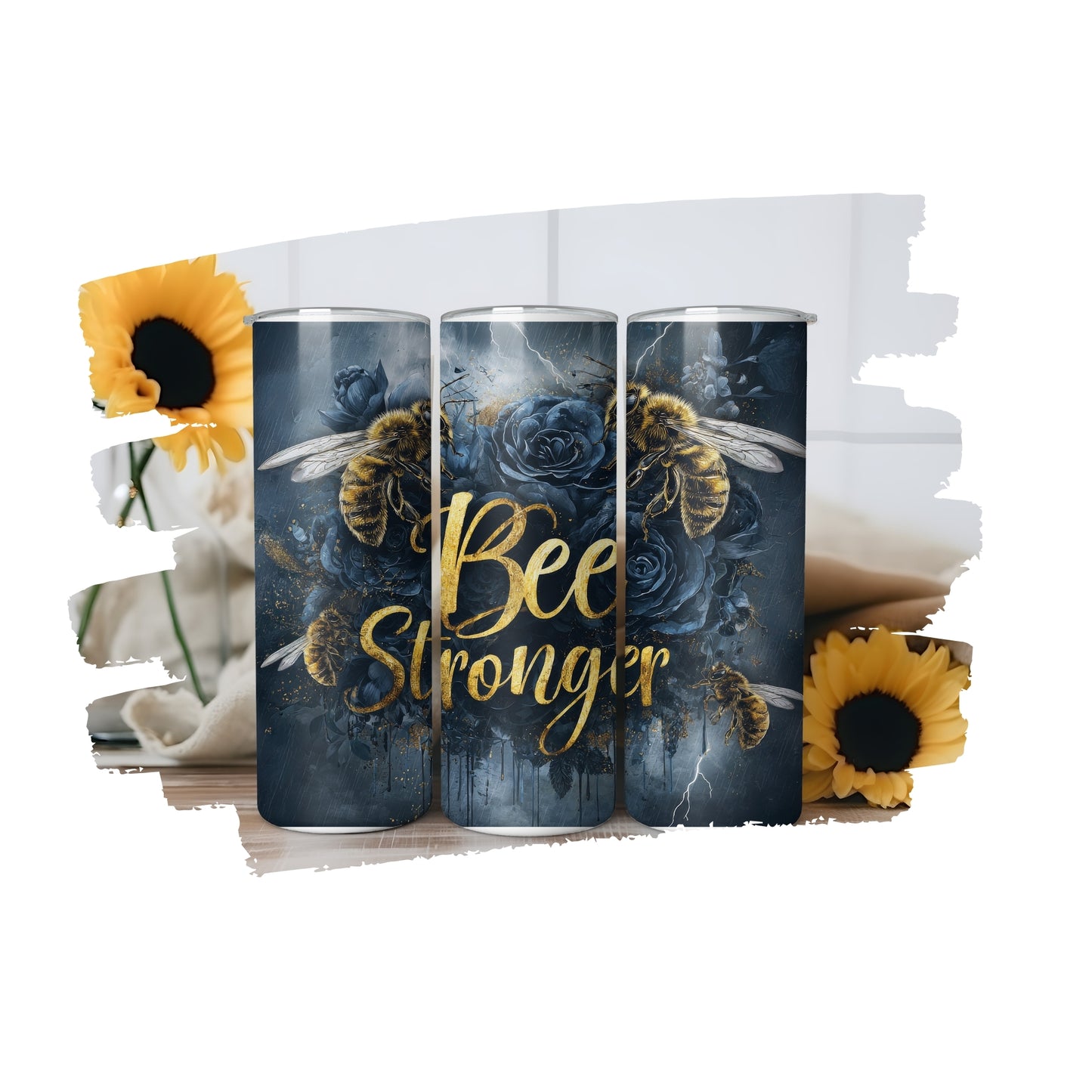Bee Stronger Tumbler Wrap, Motivational Bee Design, 20oz Skinny PNG, Digital Download, PV-TW-00007