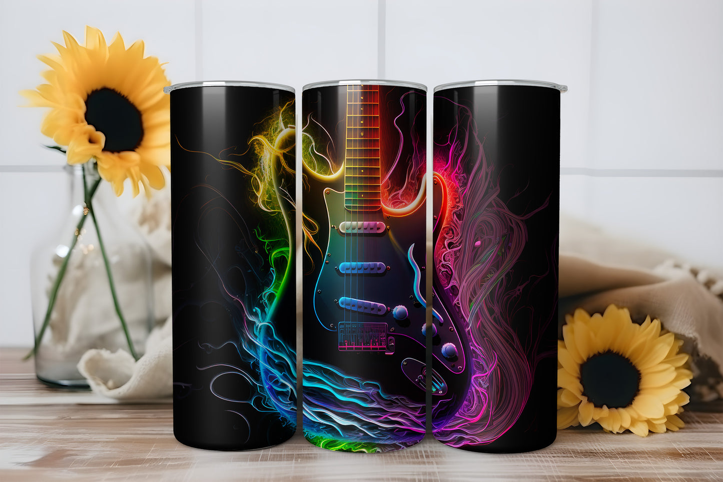 Neon Electric Guitar Tumbler Wrap, Rock Music Design, 20oz Skinny PNG, Digital Download, PV-TW-00003