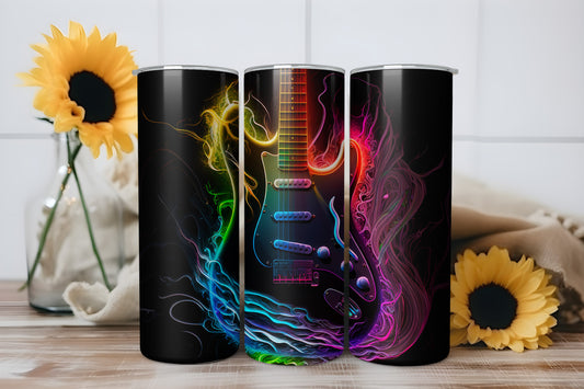 Neon Electric Guitar Tumbler Wrap, Rock Music Design, 20oz Skinny PNG, Digital Download, PV-TW-00003