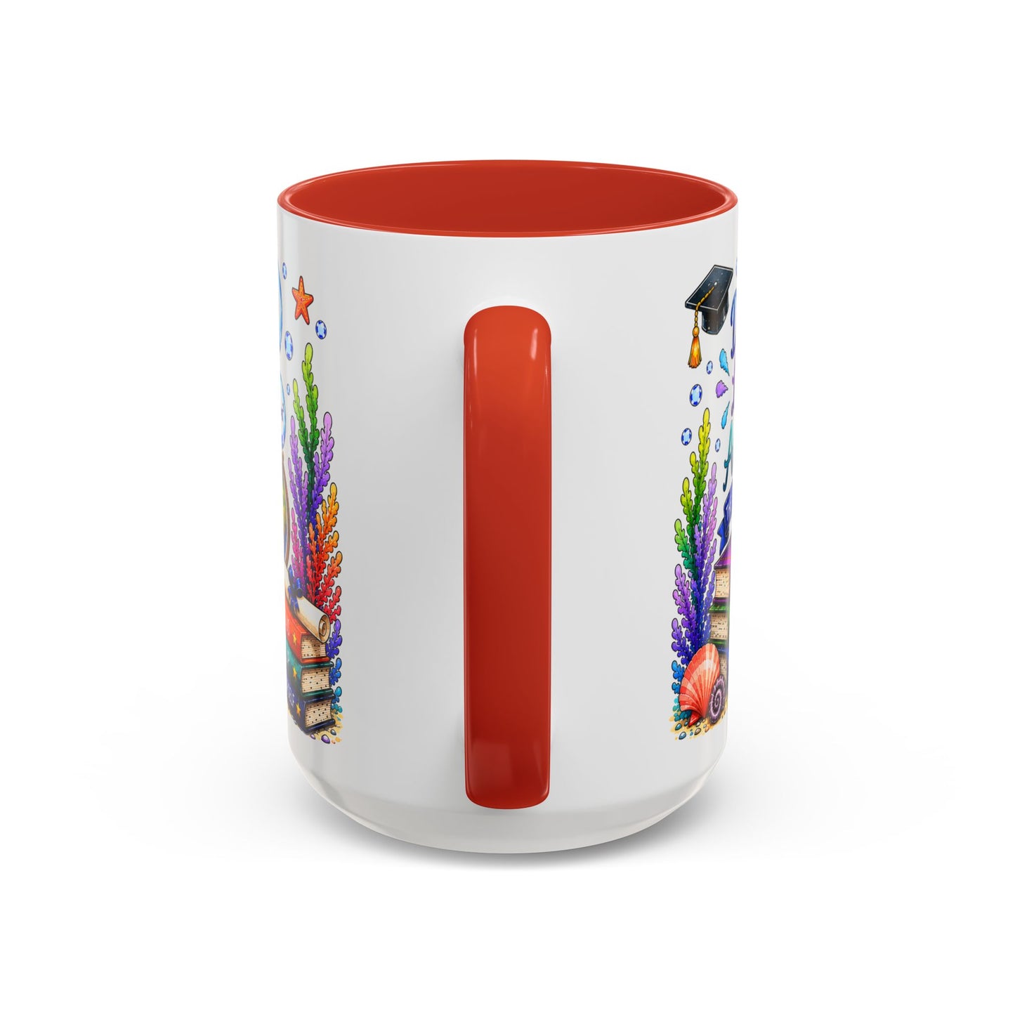 Graduation Elephant Coffee Mug — Cute Grad Cap Design with 'Stay Curious, Never Give Up' Books (11/15oz)