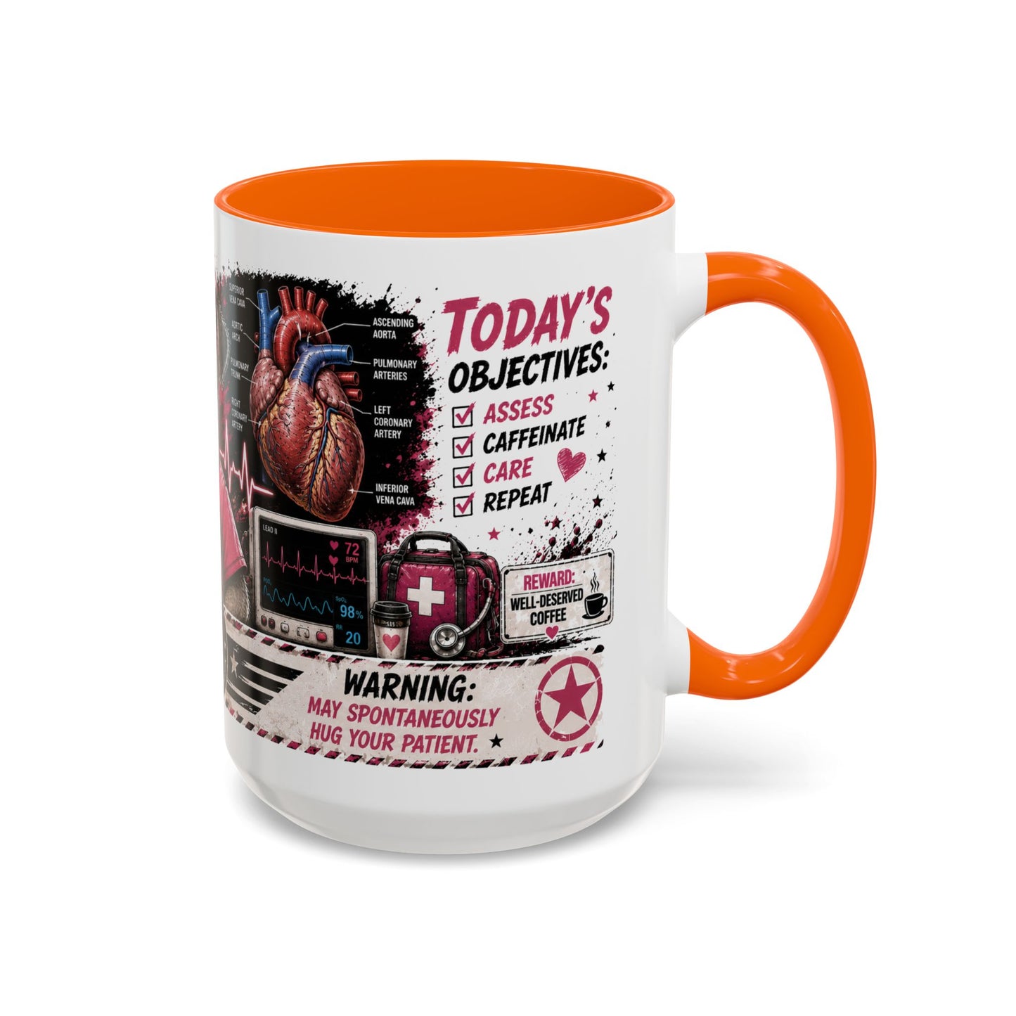 Heart Nurse Coffee Mug – Caffeine, Compassion & Critical Thinking – Funny RN Gift – Cardiology Nurse Ceramic Mug (11/15oz)