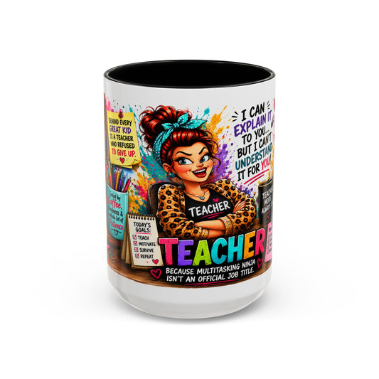Teacher Mug — "Teacher Mode Always On" Colorful Accent Coffee Cup (11/15oz)