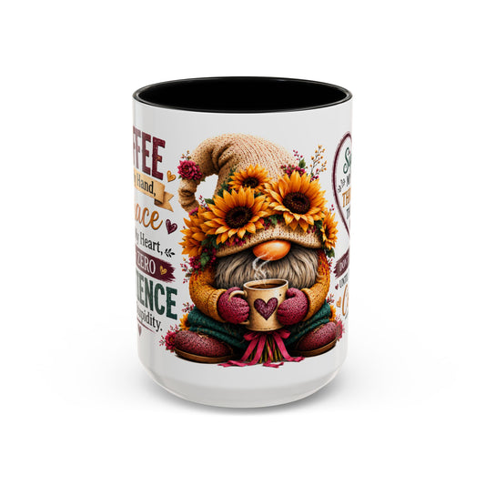 Coffee Mug — 'Sippin' My Way Through the Day' Sunflower Gnome Coffee Mug (11/15oz)