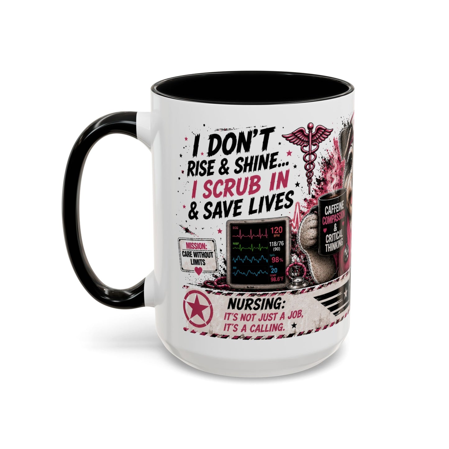 Heart Nurse Coffee Mug – Caffeine, Compassion & Critical Thinking – Funny RN Gift – Cardiology Nurse Ceramic Mug (11/15oz)