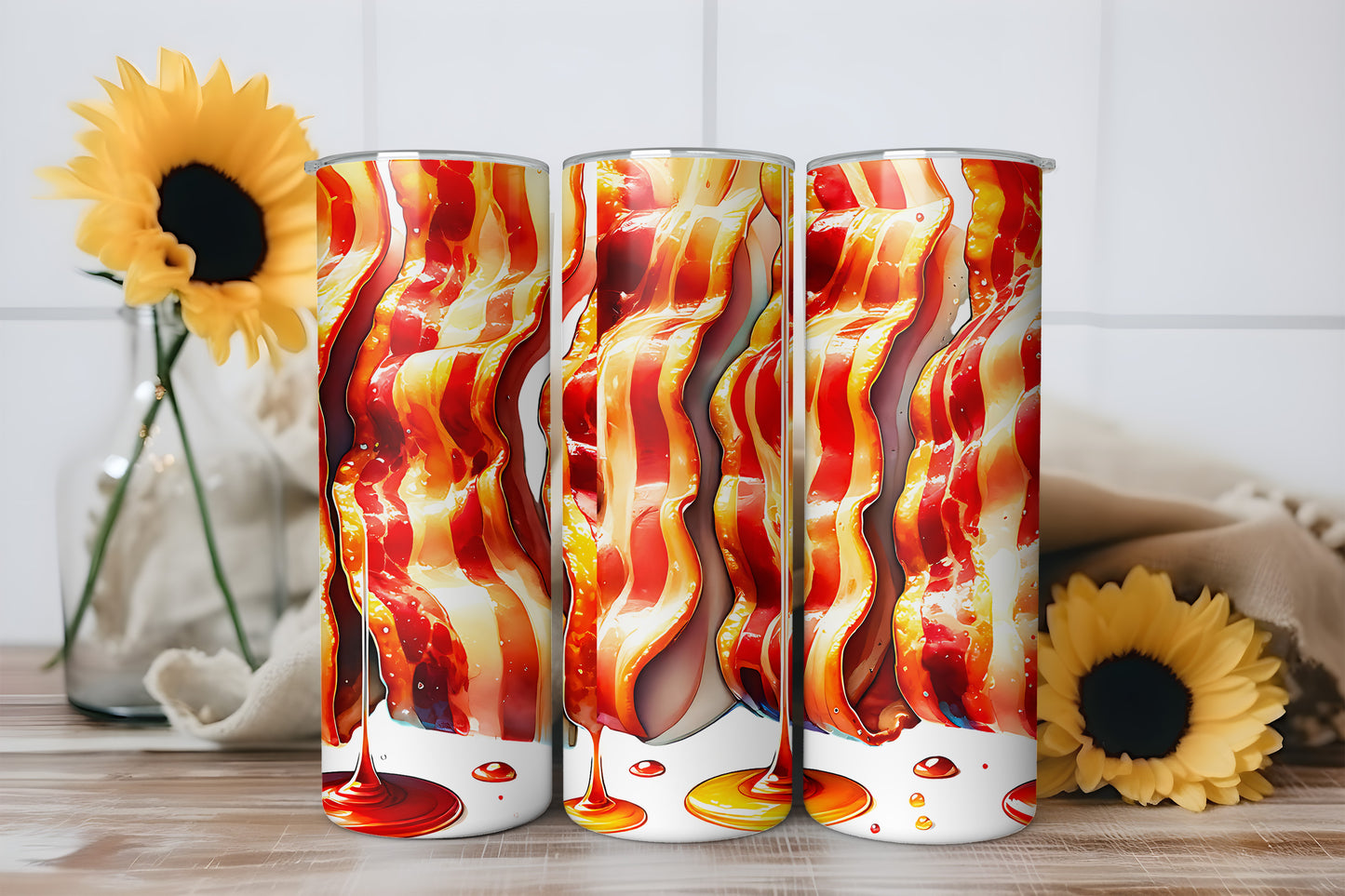 Crispy Bacon Tumbler Wrap, Funny Food Design, 20oz Skinny PNG, Digital Download, PV-TW-00006