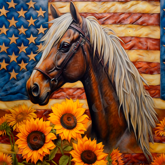 Patriotic Horse Sunflower American Flag 20oz Skinny Tumbler Wrap PNG JPG - PV-TW-00027