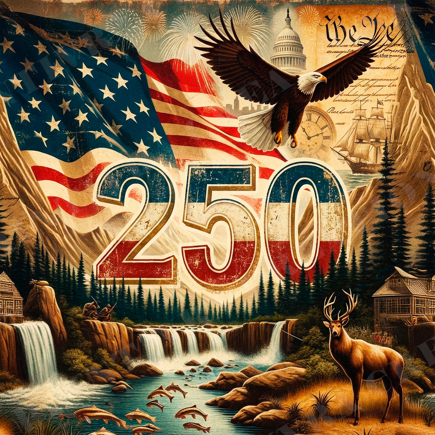 America 250 Patriotic Eagle Flag 20oz Skinny Tumbler Wrap PNG JPG - PV-TW-00020