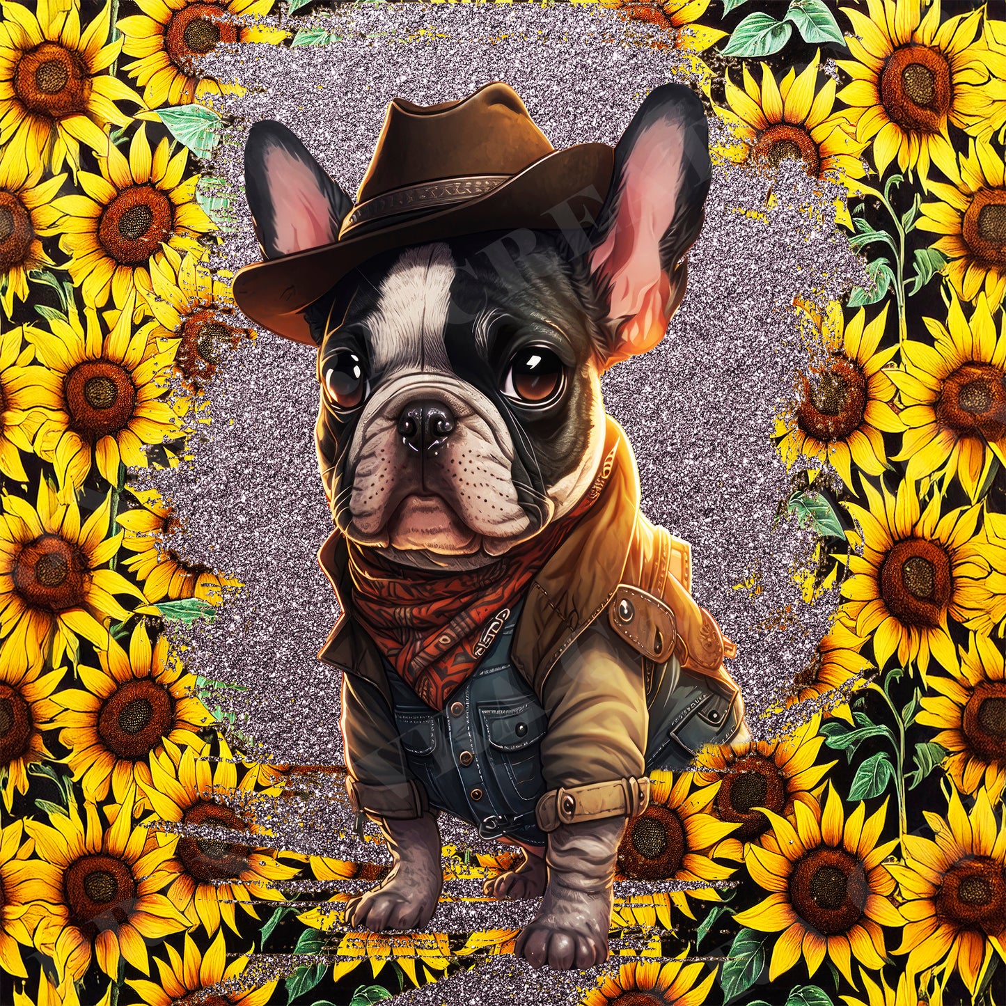 Cowboy French Bulldog Sunflower 20oz Skinny Tumbler Wrap PNG JPG - PV-TW-00019