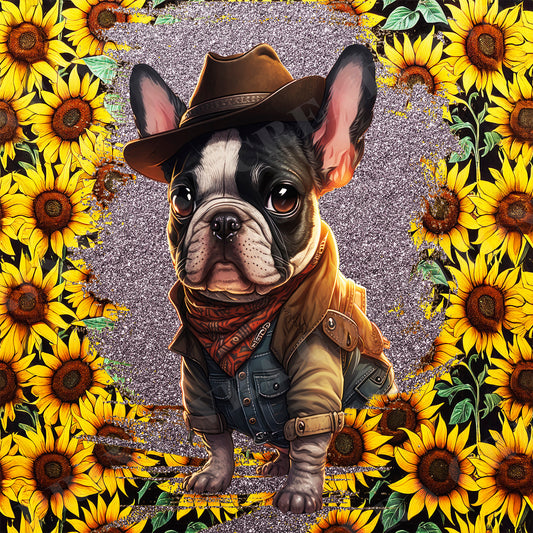 Cowboy French Bulldog Sunflower 20oz Skinny Tumbler Wrap PNG JPG - PV-TW-00019