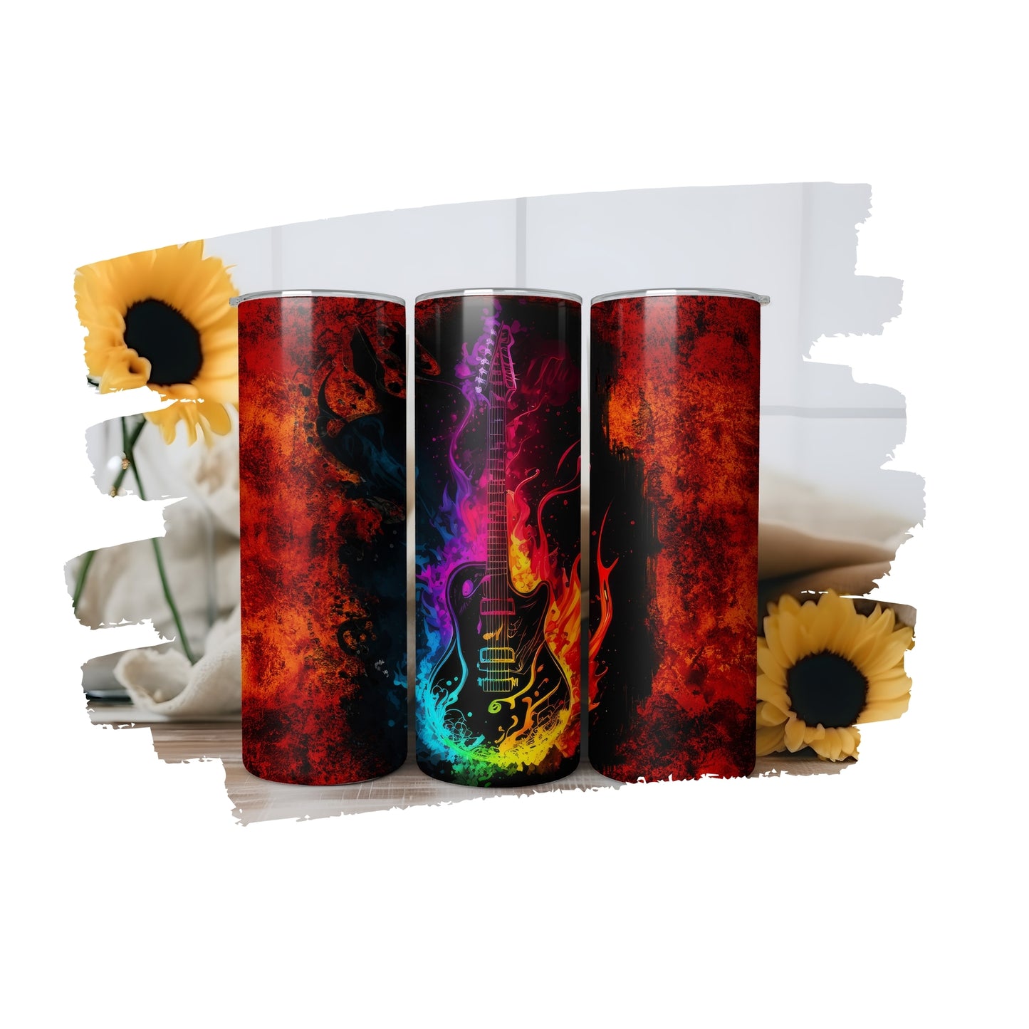 Electric Guitar Flame Tumbler Wrap, Rock Music Design, 20oz Skinny PNG, Digital Download, PV-TW-00002