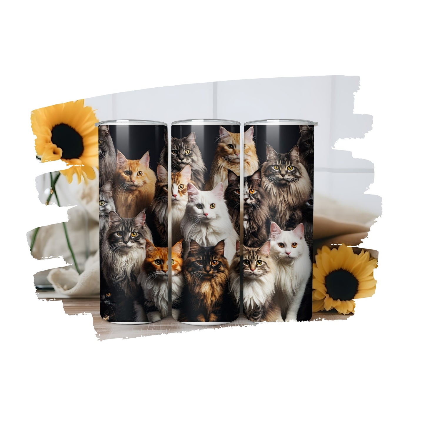 Cat Breed Collage Tumbler Wrap, Cat Lover Design, 20oz Skinny PNG, Digital Download, PV-TW-00009