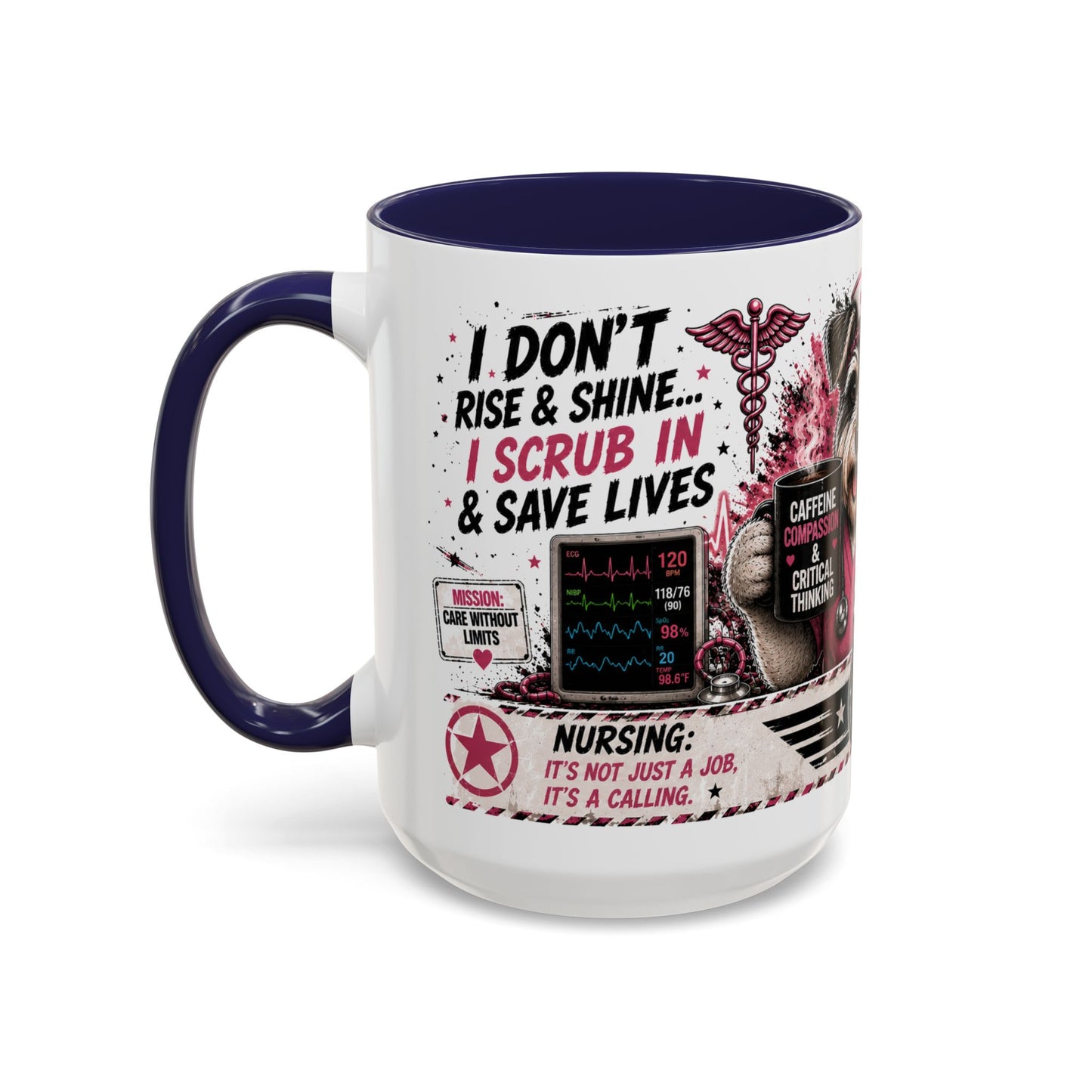 Heart Nurse Coffee Mug – Caffeine, Compassion & Critical Thinking – Funny RN Gift – Cardiology Nurse Ceramic Mug (11/15oz)