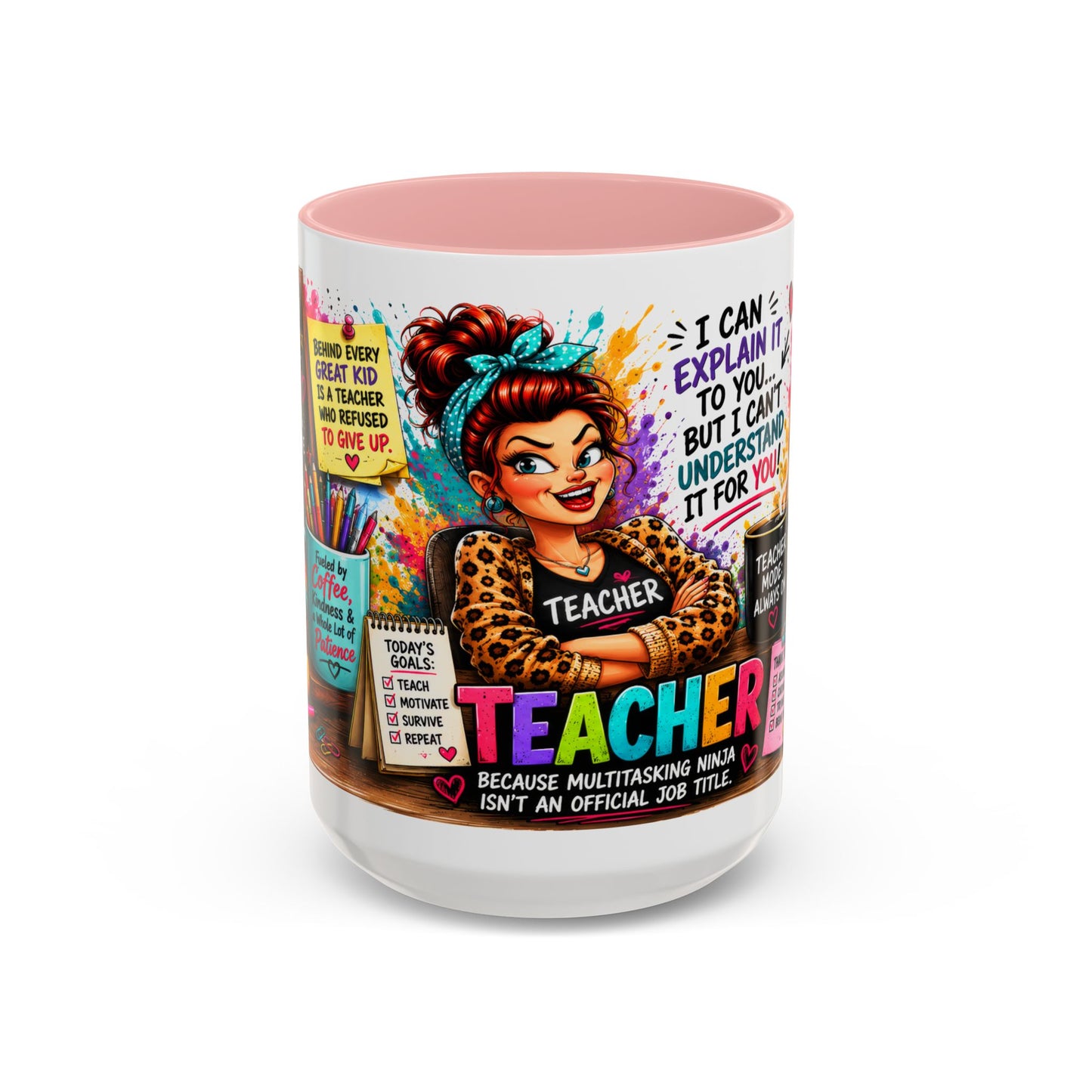 Teacher Mug — "Teacher Mode Always On" Colorful Accent Coffee Cup (11/15oz)