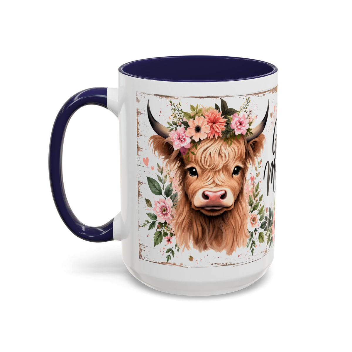 Good Morning Cow Accent Coffee Mug — Floral Highland Cow Ceramic Mug (11/15oz)