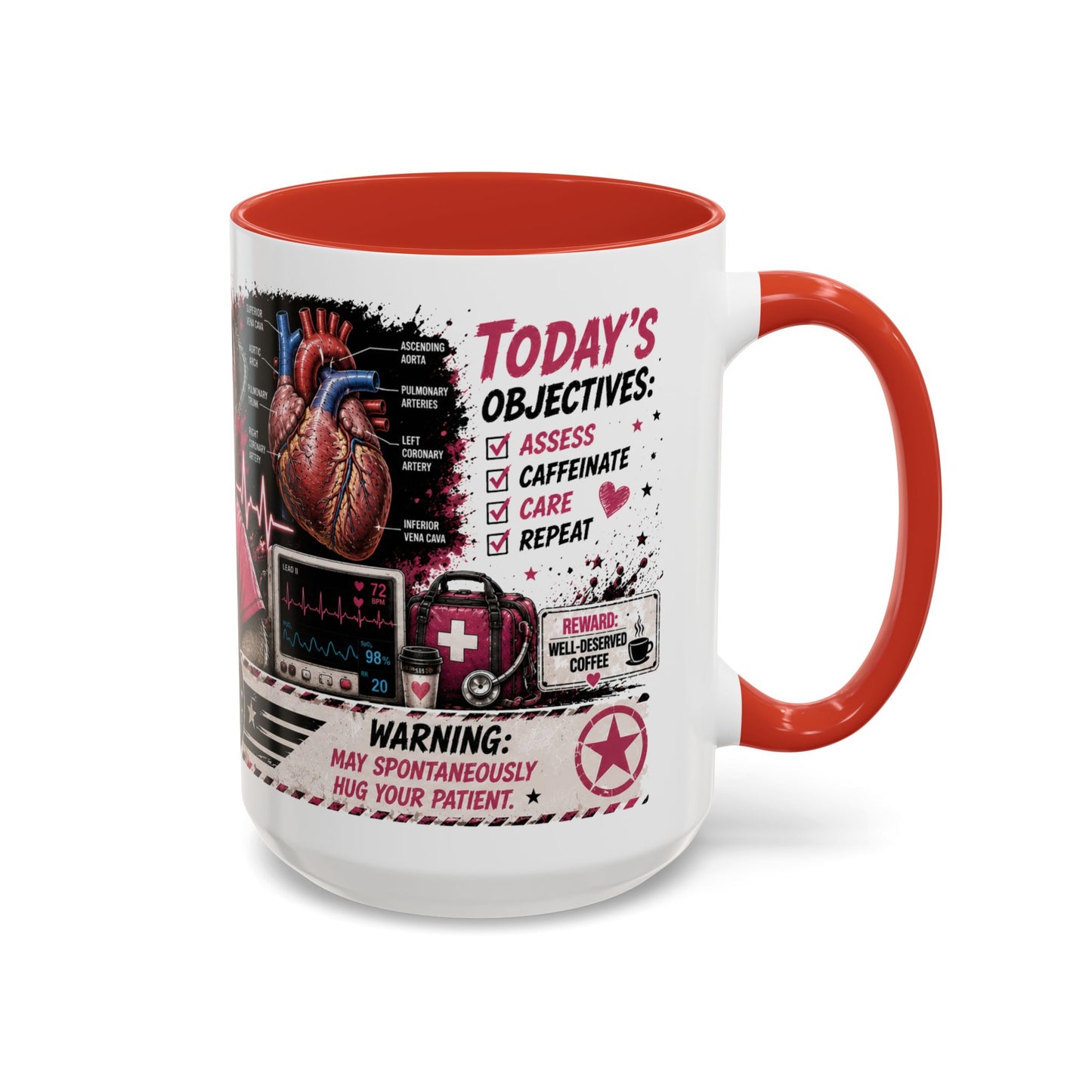 Heart Nurse Coffee Mug – Caffeine, Compassion & Critical Thinking – Funny RN Gift – Cardiology Nurse Ceramic Mug (11/15oz)