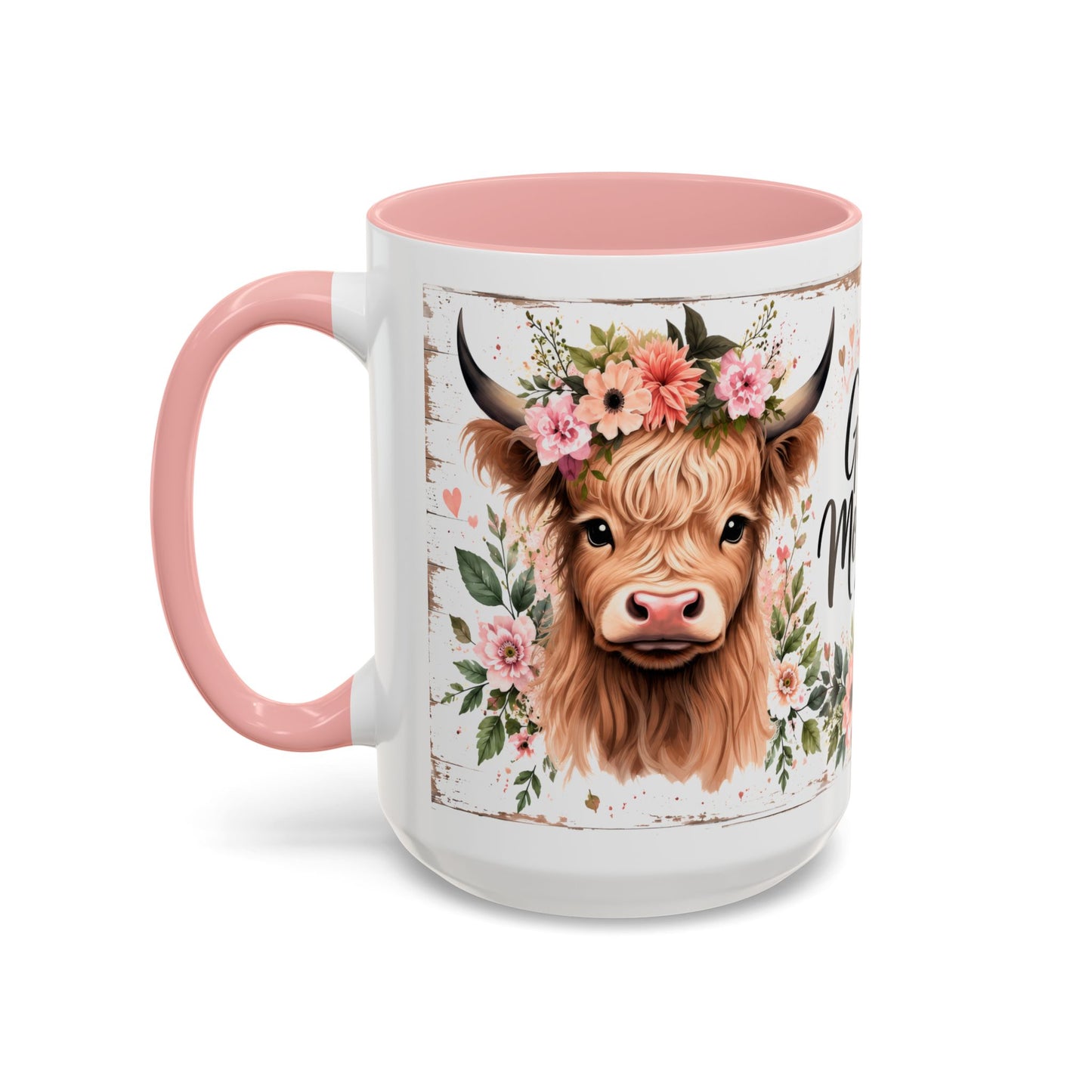 Good Morning Cow Accent Coffee Mug — Floral Highland Cow Ceramic Mug (11/15oz)