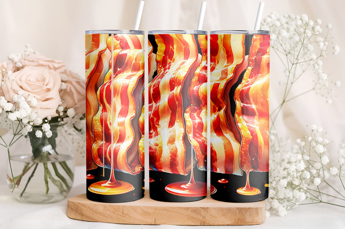 Crispy Bacon Tumbler Wrap, Funny Food Design, 20oz Skinny PNG, Digital Download, PV-TW-00006