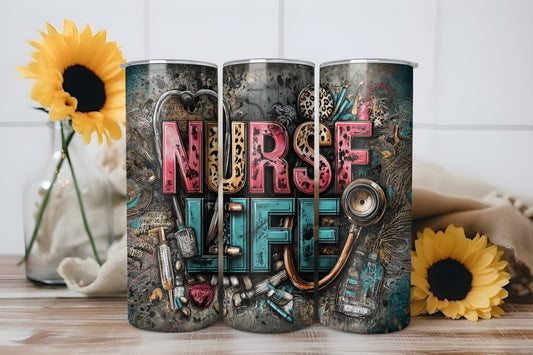 Nurse Life Medical 20oz Skinny Tumbler Wrap PNG JPG -PV-TW -00026