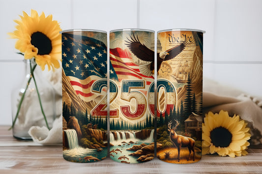 America 250 Patriotic Eagle Flag 20oz Skinny Tumbler Wrap PNG JPG - PV-TW-00020