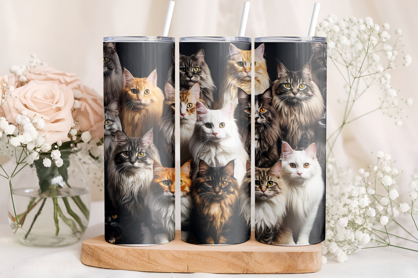 Cat Breed Collage Tumbler Wrap, Cat Lover Design, 20oz Skinny PNG, Digital Download, PV-TW-00009