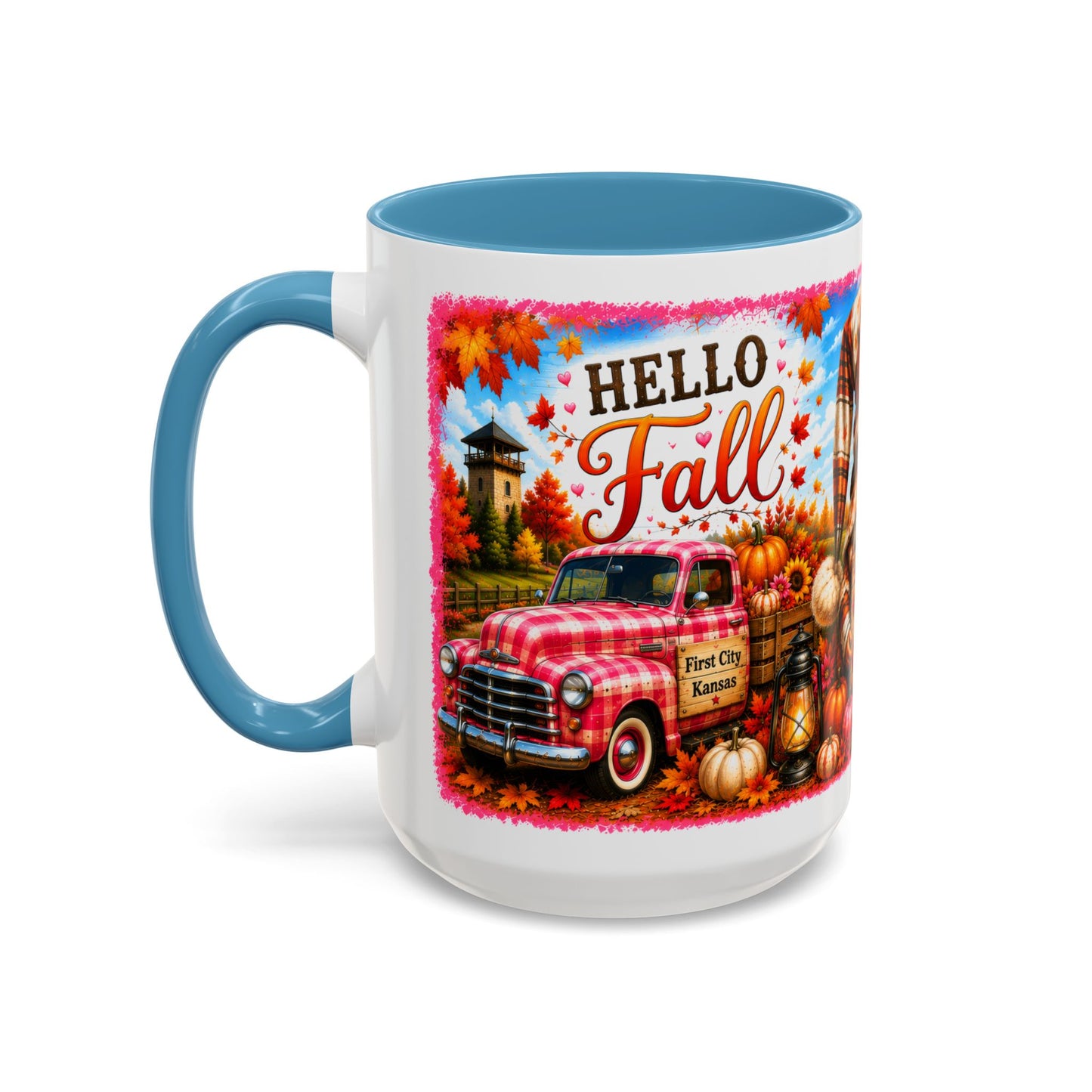 Welcome Fall Y'all Coffee Mug — Autumn Gnome Sunflowers Pumpkin Decor (First City, Kansas)