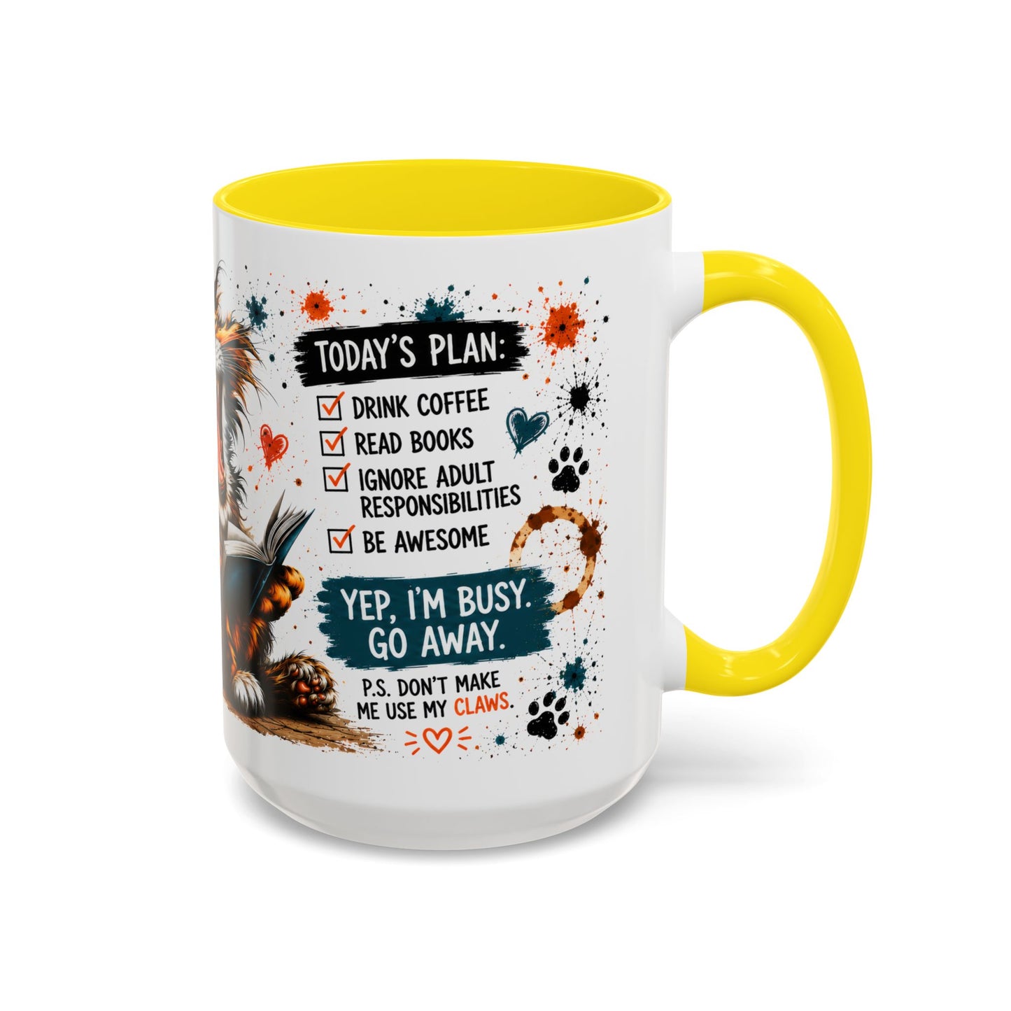 Coffee Mug — "Today's Plan: Drink Coffee, Read Books… Be Awesome" Cat Lover Gift